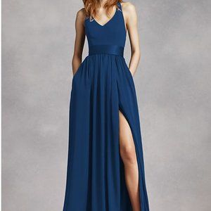 Vera Wang V-Neck Halter Bridesmaid Dress Navy 4